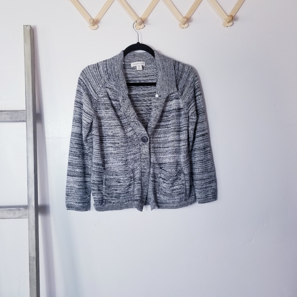 COLDWATER CREEK BLACK/GRAY/WHITE FRONT POCKETS CARDIGAN SIZE MEDIUM - Picture 1 of 6